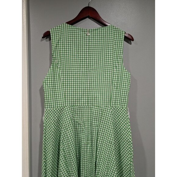 Tommy Hilfiger Womens Gingham Sleeveless Midi Green White Belted Dress NWT Sz 12 - Picture 9 of 16